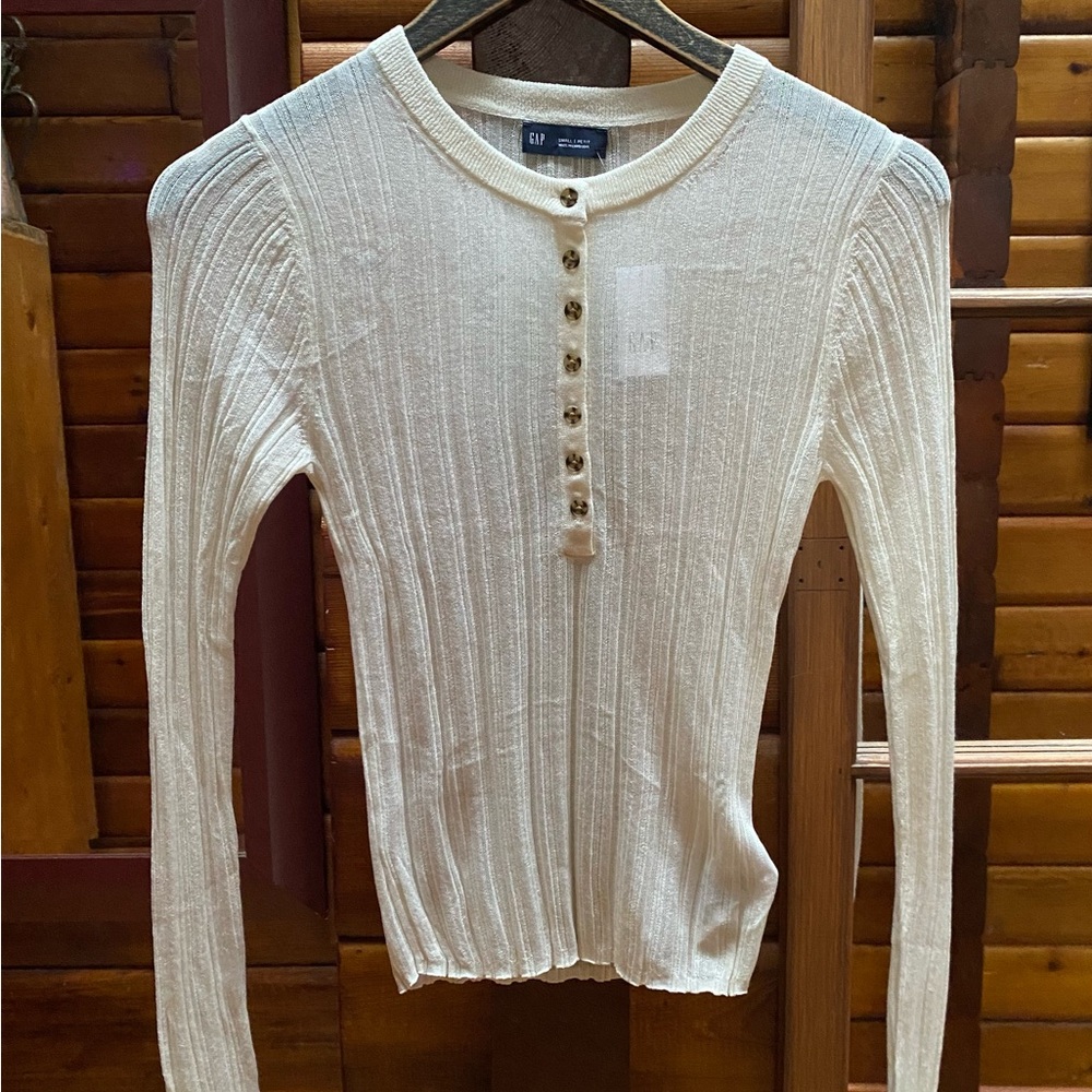 GAP Ribbed Henley Long Sleeve Top | Cream | Size Small | NWT
